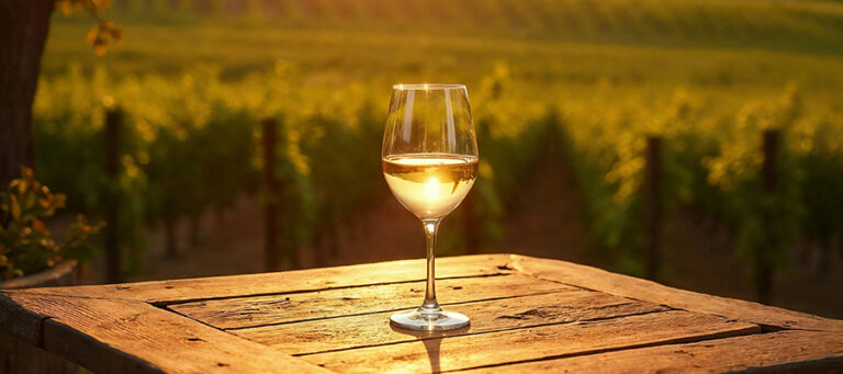 calice di vino con tramonto